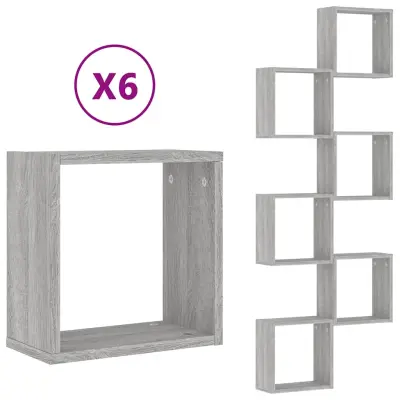vidaXL Stenske police kockaste 6 kosov sonoma sive 30x15x30 cm