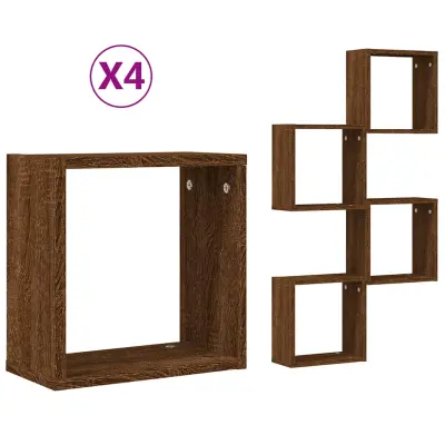 vidaXL Stenske police kockaste 4 kosi rjavega hrast 30x15x30 cm