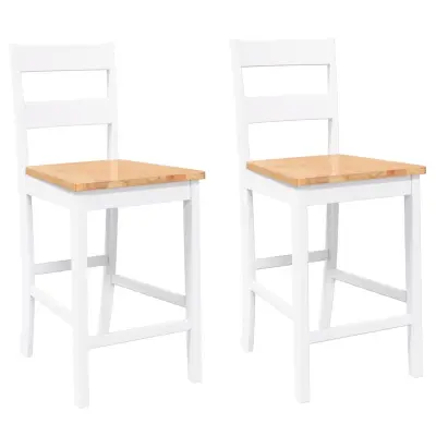 vidaXL Bar Stools 2 kosa bele masivne lesene gume