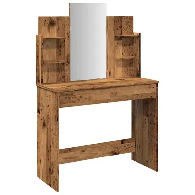vidaXL toaletna mizica z ogledalom iz starega lesa 96x39x142 cm