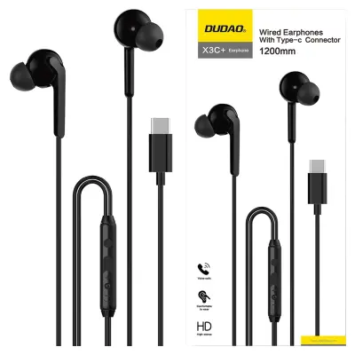 DUDAO X3C+ ŽIČNE USB-C IN-EAR SLUŠALKE 1,2M ČRNE ZA TELEFON