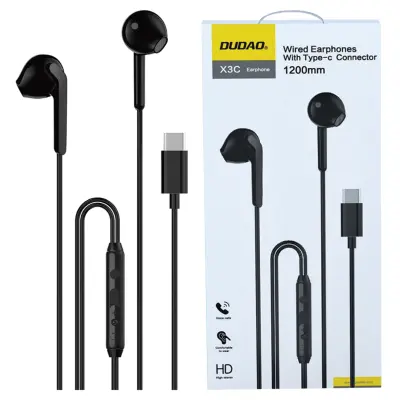 DUDAO X3C ŽIČNE IN-EAR SLUŠALKE USB-C 1.2M ČRNE ZA TELEFONE