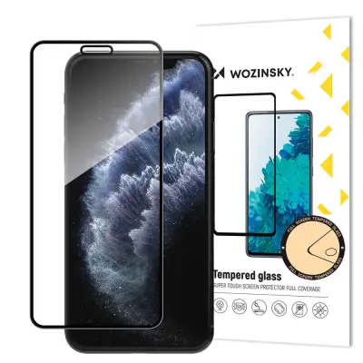 WOZINSKY SUPER DURABLE FULL GLUE TEMPERED GLASS CELOZASLONSKI OVITEK Z OKVIRJEM, PRIJAZEN DO APPLE IPHONE 11 PRO / IPHONE XS / IPHONE X ČRN