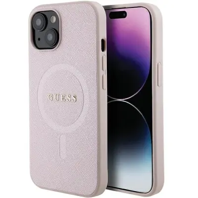 GUESS OVITEK SAFFIANO ZA MAGSAFE ZA IPHONE 15 PLUS ROZA OVITEK