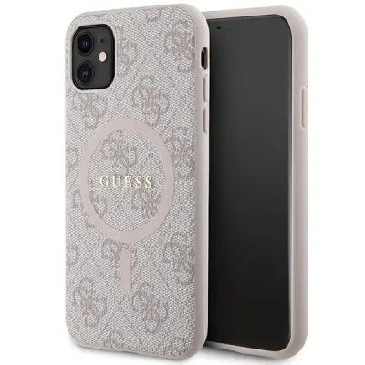 GUESS 4G COLLECTION LEATHER METAL LOGO MAGSAFE OVITEK ZA IPHONE 11 / XR - ROZA
