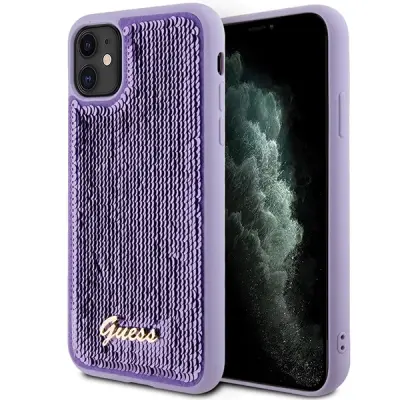 GUESS SEQUIN SCRIP METAL CASE OVITEK ZA IPHONE 11 XR VIJOLIČEN