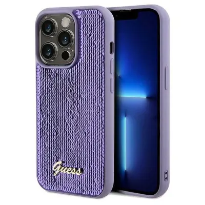 OVITEK GUESS SEQUIN SCIPT CASE ZA IPHONE 13 PRO MAX VIJOLIČEN