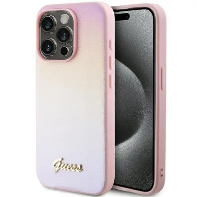 OVITEK GUESS SAFFIANO IRIDESCENT SCRIPT ZA IPHONE 15 PRO MAX - ROZA