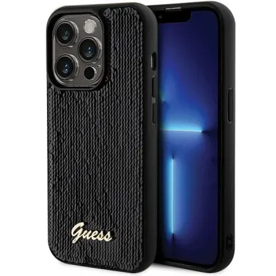 GUESS SEQUIN SCRIP METAL CASE OVITEK ZA IPHONE 13 PRO MAX ČRNA