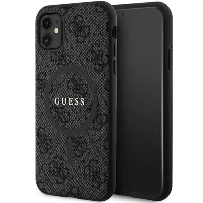 GUESS 4G COLLECTION LEATHER METAL LOGO MAGSAFE OVITEK ZA IPHONE 11 / XR - ČRN
