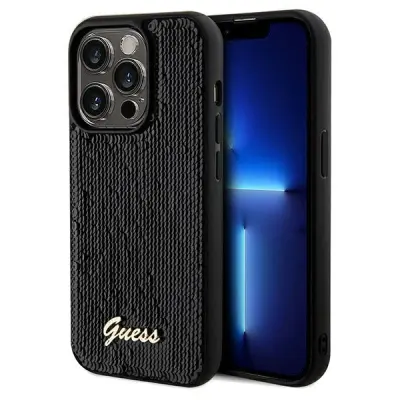 GUESS SEQUIN SCRIP METAL CASE OVITEK ZA IPHONE 14 PRO ČRN