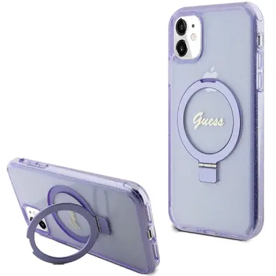 GUESS RING STAND SCRIP GLITTER CASE ZA MAGSAFE ZA IPHONE 11/XR - VIJOLIČEN