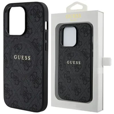 GUESS 4G COLLECTION LEATHER METAL LOGO MAGSAFE OVITEK ZA IPHONE 12 PRO / IPHONE 12 - ČRN