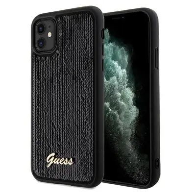 GUESS SEQUIN SCRIP METAL CASE OVITEK ZA IPHONE 11 XR ČRN