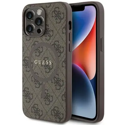 GUESS 4G COLLECTION LEATHER METAL LOGO MAGSAFE CASE ZA IPHONE 15 PRO - RJAVA