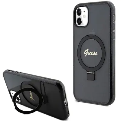 GUESS RING STAND SCRIPT GLITER MAGSAFE OVITEK ZA IPHONE 11 XR ČRN
