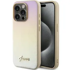 OVITEK GUESS SAFFIANO IRIDESCENT SCRIPT ZA IPHONE 15 PRO MAX - ZLAT