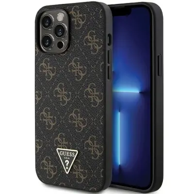 OVITEK GUESS 4G TRIKOTNI KOVINSKI LOGO OVITEK ZA IPHONE 14 PRO ČRN