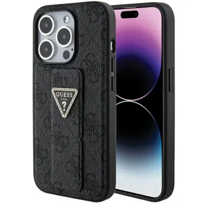 GUESS GRIP STAND 4G TRIKOTNI STRASS OVITEK ZA IPHONE 15 PRO MAX - ČRN