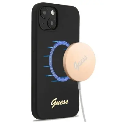 SILIKONSKI OVITEK GUESS HARDCASE ZA IPHONE 13 6.1 ČRN ZA MAGSAFE GOLD LOGO