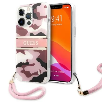 OVITEK GUESS HARDCASE ZA IPHONE 13 PRO MAX 6.7 ROZA CAMO STRAP