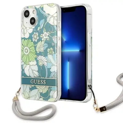 OVITEK GUESS HARDCASE ZA IPHONE 13 6.1 ZELEN/ZELEN S CVETIČNIM TRKOM