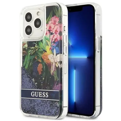 GUESS HARDCASE FLOWER TEKOČE BLEŠČICE ZA IPHONE 13 PRO MAX 6.7 MODRE