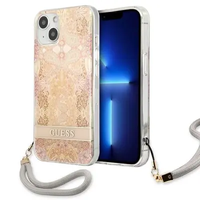 GUESS GUHCP13SHFLSD IPHONE 13 MINI 5,4 ZŁOTY/GOLD HARDCASE FLOWER STRAP