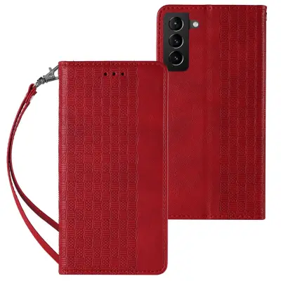 ETUI Z MAGNETNIM PAŠČKOM ZA SAMSUNG GALAXY S22+ (S22 PLUS) OVITEK DENARNICA + MINI OBESEK ZA VRVICO, RDEČ