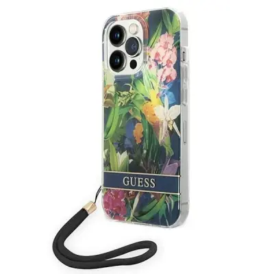 GUESS HARDCASE OVITEK ZA IPHONE 14 PRO 6.1 MODER PAŠEK Z ROŽICAMI