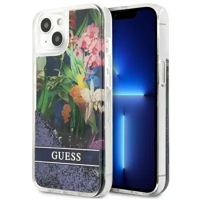 GUESS GUHCP13SLFLSB IPHONE 13 MINI 5.4 MODRA/MODRA TRDA TORBICA FLOWER LIQUID GLITTER