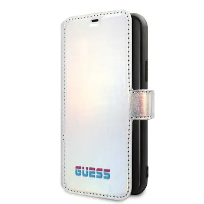 GUESS OVITEK BOOK IPHONE 11 PRO SREBRNO PRELIVAJOČE SE USNJE