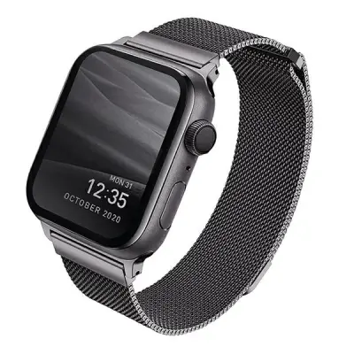 PASEK UNIQ DANTE STAINLESS STEEL NA APPLE WATCH 1/2/3/4/5/6/7/8/SE/SE2 42/44/45MM - GRAFITOWY