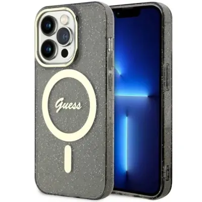 OVITEK GUESS GUHMP14LHCMCGK ZA IPHONE 14 PRO - ČRN GLITTER GOLD MAGSAFE