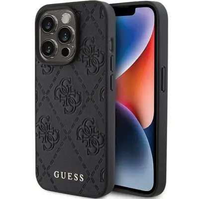 GUESS USNJEN OVITEK 4G STAMPED CASE ZA IPHONE 15 PRO ČRN