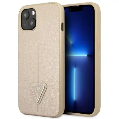 GUESS HARDCASE OVITEK ZA IPHONE 14 PLUS 6.7 BEŽ SAFFIANO TRIKOTNI LOGO