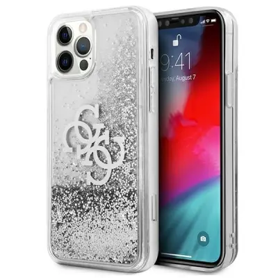 GUESS HARDCASE OVITEK ZA IPHONE 12 PRO MAX 6.7 SREBRNA VELIKA TEKOČA BLEŠČICA