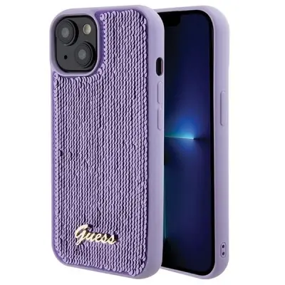 GUESS SEQUIN SCRIP METAL CASE OVITEK ZA IPHONE 15 - VIJOLIČEN