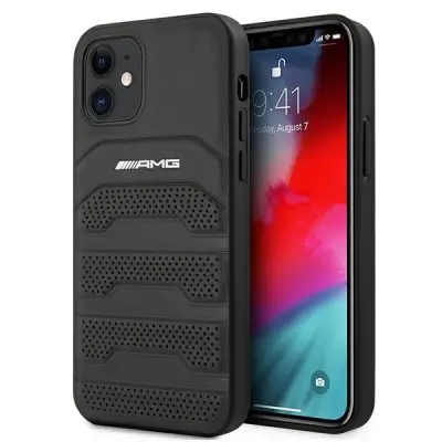 AMG USNJENI OVITEK Z VGLIBLJENIMI ČRTAMI ZA IPHONE 12 MINI ČRN