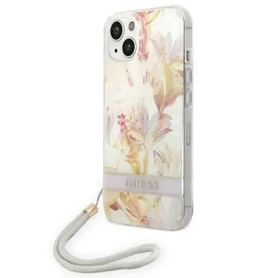 OVITEK GUESS HARDCASE ZA IPHONE 14 PLUS 6.7' VIJOLIČEN PAŠEK Z ROŽICAMI