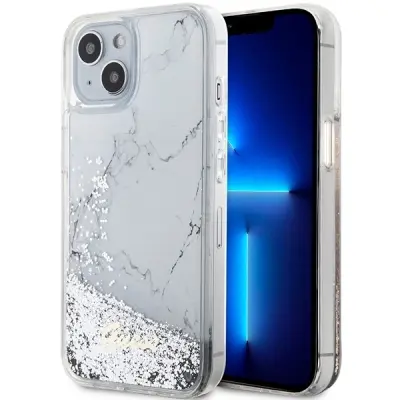 GUESS OVITEK MARMOR LIQUID GLITTER ZA IPHONE 14 BEL OKRASEN