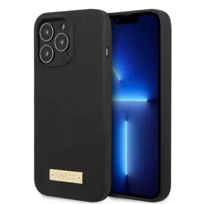 GUESS TRDI OVITEK SILIKONSKI LOGO PLOŠČICA ZA IPHONE 13 PRO/13 6.1 ZA MAGSAFE ČRNA