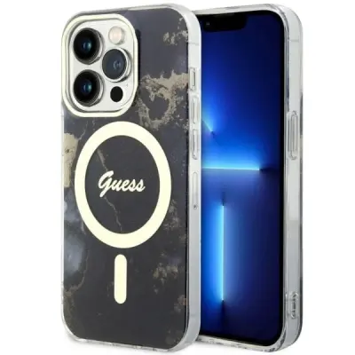 OVITEK GUESS GUHMP14LHTMRSK ZA IPHONE 14 PRO - ČRN GOLDEN MARBLE MAGSAFE