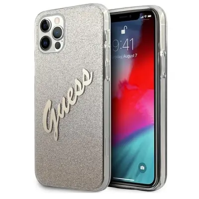 GUESS HARDCASE GLITTER GRADIENT SCRIP IPHONE 12/12 PRO 6.1 GOLD