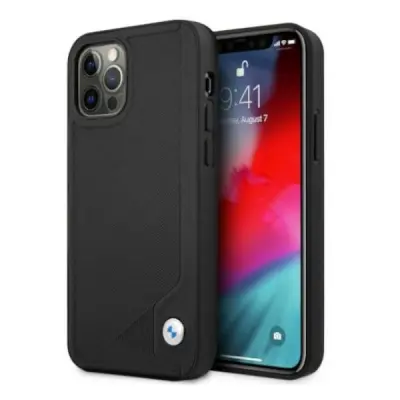 USNJENI OVITEK BMW DEBOSS OVITEK ZA IPHONE 12 12 PRO ČRN