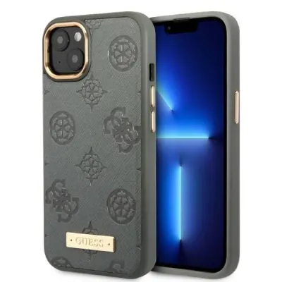 GUESS HARDCASE OVITEK ZA IPHONE 13 6.1 ZA MAGSAFE PEONY LOGO PLATE GREY