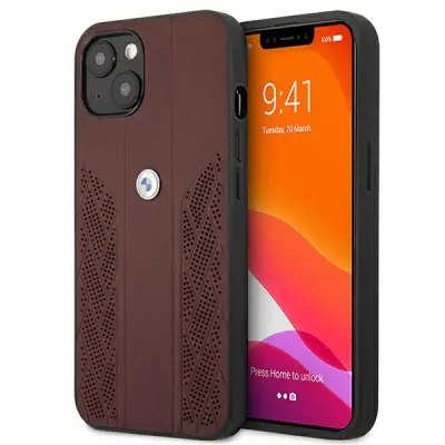 OVITEK BMW HARDCASE ZA IPHONE 13 MINI 5,4 INČ PERFORIRANO USNJE RDEČ
