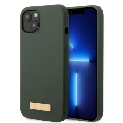 GUESS TRDI OVITEK SILIKON LOGO PLOŠČICA ZA MAGSAFE ZA IPHONE 13 6.1 ZELENA/KAKI