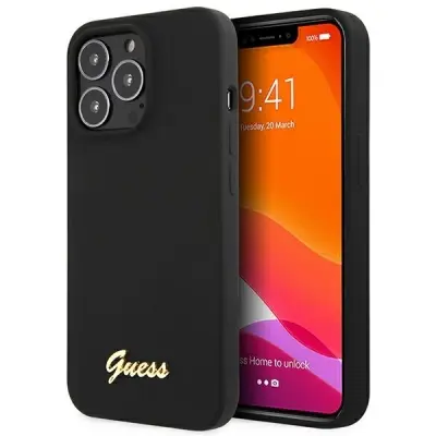 OVITEK GUESS CASE ZA IPHONE 13 PRO MAX 6.7 SILIKONSKI ČRN LOGO