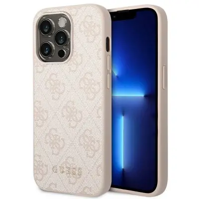 OVITEK GUESS HARD CASE ZA IPHONE 14 PRO 6.1 ROZA ROZA KOVINSKO ZLAT LOGO